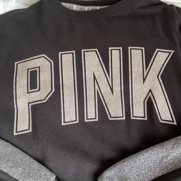 Pink Victoria Secret Glitter Crew Black Sweatshirt - Picture 8 of 9